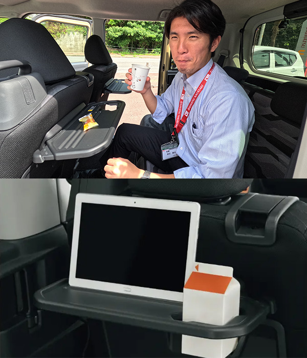 格納式シートバックテーブルの使用例